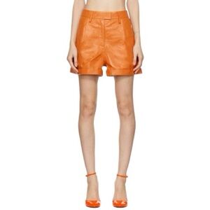 REMAIN Paola Orange Leather High-Waist Shorts
